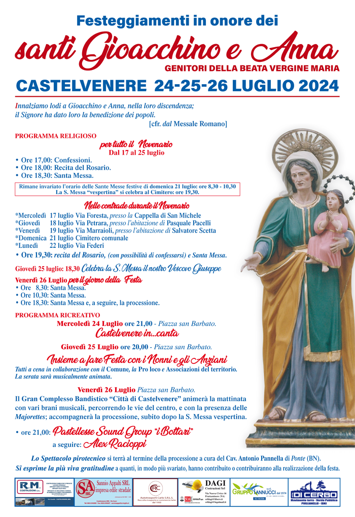 Festeggiamenti in onore dei santi Gioacchino e Anna, 24-25-26 luglio 2024 